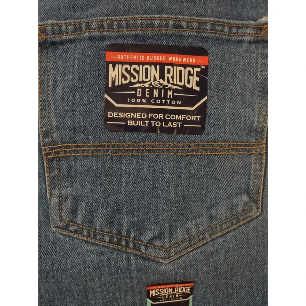 Mission Ridge Jeans Men's 38x32 Rugged Denim Workwear Blue Straight Leg 5 Pocket